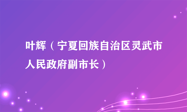 叶辉（宁夏回族自治区灵武市人民政府副市长）