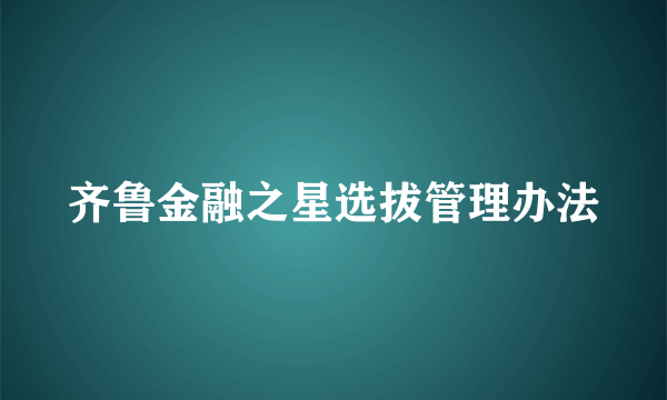 齐鲁金融之星选拔管理办法