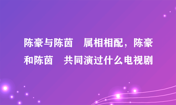 陈豪与陈茵媺属相相配，陈豪和陈茵媺共同演过什么电视剧