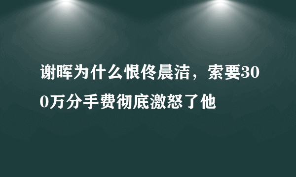 谢晖为什么恨佟晨洁，索要300万分手费彻底激怒了他