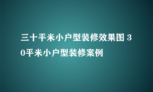 三十平米小户型装修效果图 30平米小户型装修案例