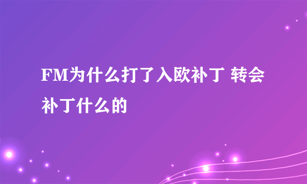 FM为什么打了入欧补丁 转会补丁什么的