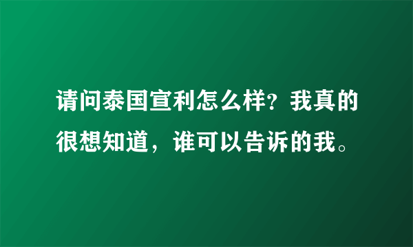 请问泰国宣利怎么样？我真的很想知道，谁可以告诉的我。