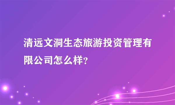 清远文洞生态旅游投资管理有限公司怎么样？