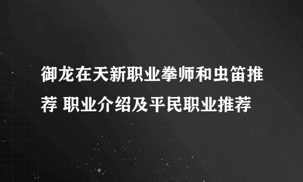 御龙在天新职业拳师和虫笛推荐 职业介绍及平民职业推荐