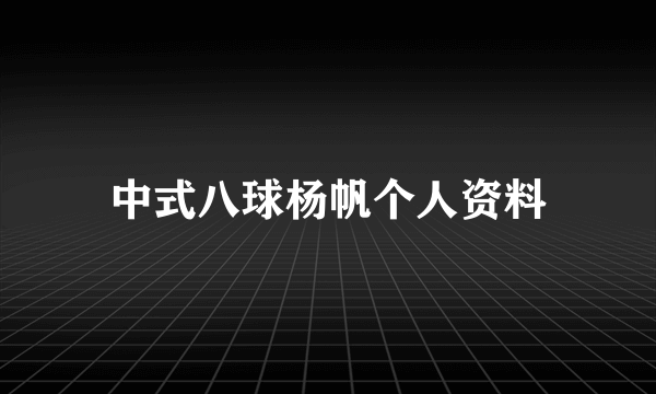 中式八球杨帆个人资料