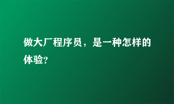 做大厂程序员，是一种怎样的体验？