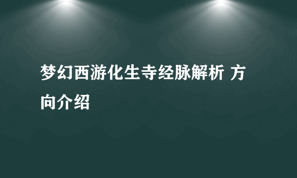 梦幻西游化生寺经脉解析 方向介绍