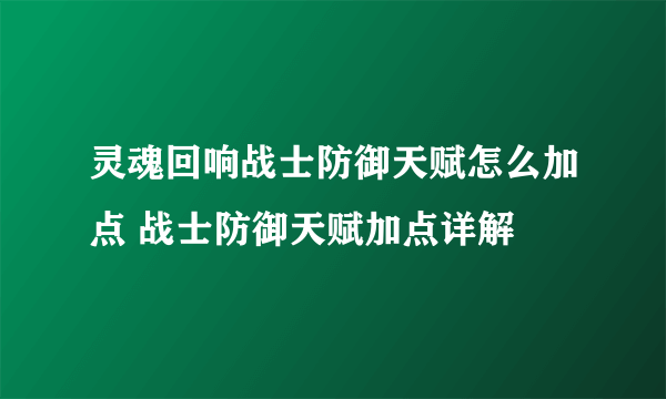 灵魂回响战士防御天赋怎么加点 战士防御天赋加点详解