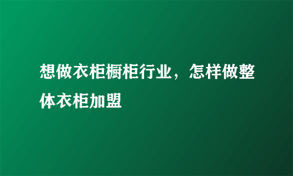 想做衣柜橱柜行业，怎样做整体衣柜加盟