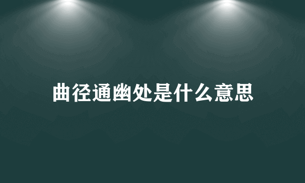 曲径通幽处是什么意思