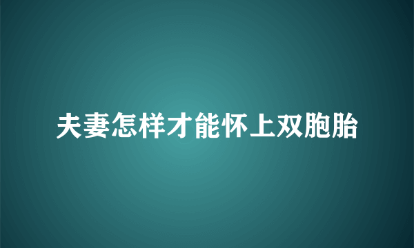 夫妻怎样才能怀上双胞胎