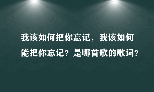 我该如何把你忘记，我该如何能把你忘记？是哪首歌的歌词？