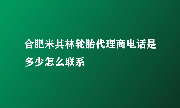 合肥米其林轮胎代理商电话是多少怎么联系