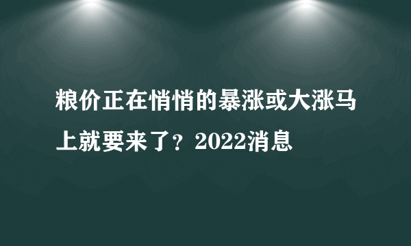 粮价正在悄悄的暴涨或大涨马上就要来了？2022消息