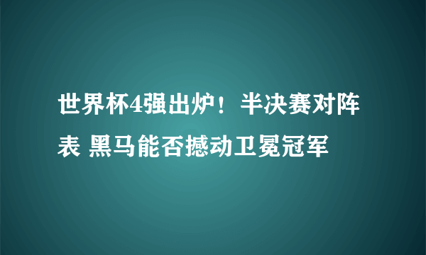 世界杯4强出炉！半决赛对阵表 黑马能否撼动卫冕冠军