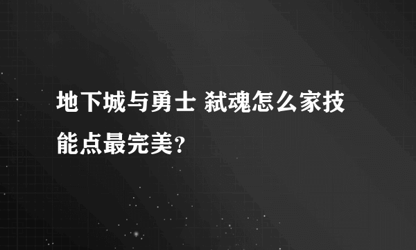 地下城与勇士 弑魂怎么家技能点最完美？