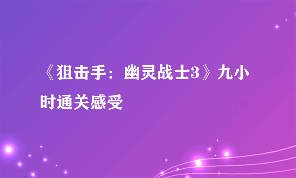 《狙击手：幽灵战士3》九小时通关感受