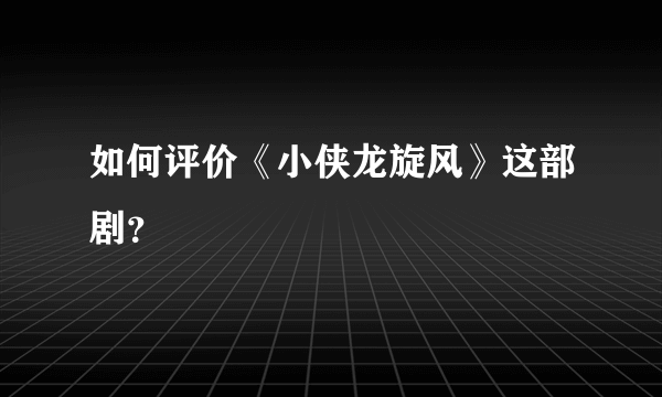 如何评价《小侠龙旋风》这部剧？