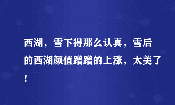 西湖，雪下得那么认真，雪后的西湖颜值蹭蹭的上涨，太美了！