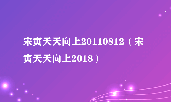 宋寅天天向上20110812（宋寅天天向上2018）