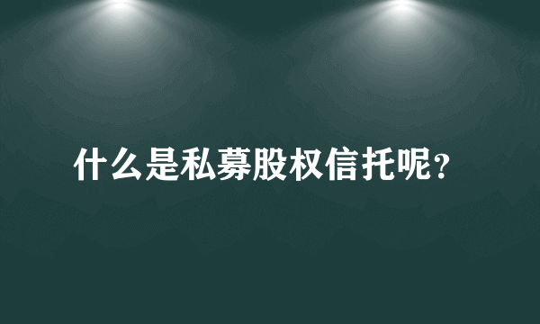 什么是私募股权信托呢？