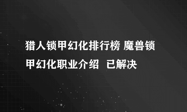 猎人锁甲幻化排行榜 魔兽锁甲幻化职业介绍  已解决