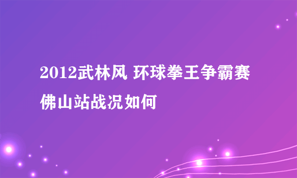 2012武林风 环球拳王争霸赛佛山站战况如何