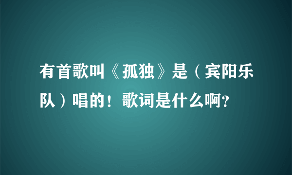 有首歌叫《孤独》是（宾阳乐队）唱的！歌词是什么啊？