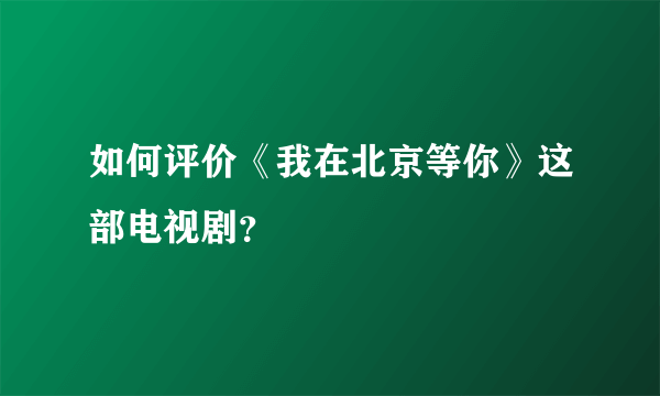 如何评价《我在北京等你》这部电视剧？