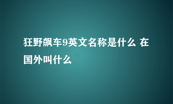 狂野飙车9英文名称是什么 在国外叫什么