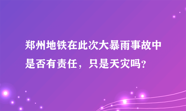 郑州地铁在此次大暴雨事故中是否有责任，只是天灾吗？