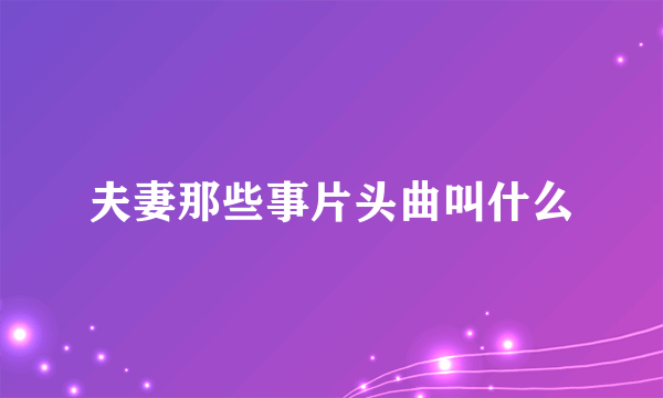 夫妻那些事片头曲叫什么