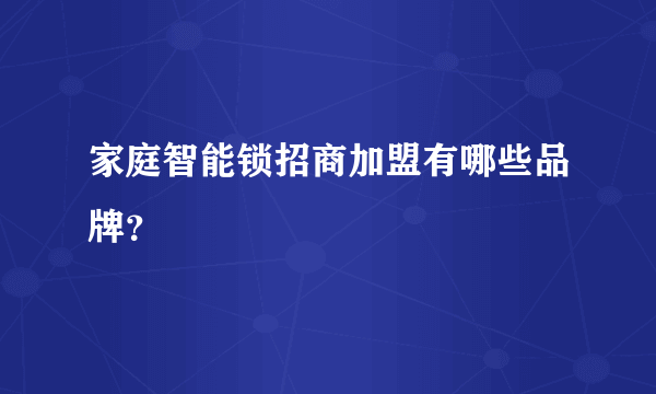 家庭智能锁招商加盟有哪些品牌？