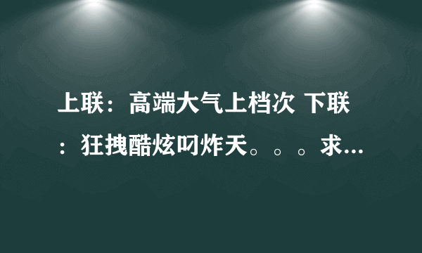 上联：高端大气上档次 下联：狂拽酷炫叼炸天。。。求横批！！！