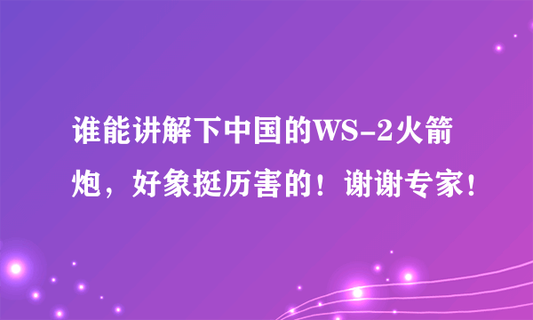 谁能讲解下中国的WS-2火箭炮，好象挺历害的！谢谢专家！