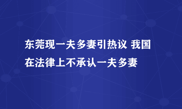 东莞现一夫多妻引热议 我国在法律上不承认一夫多妻