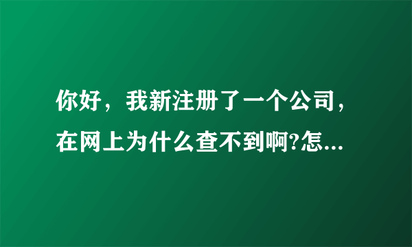 你好，我新注册了一个公司，在网上为什么查不到啊?怎么样才可以在网上搜索到我的公司信息呢？