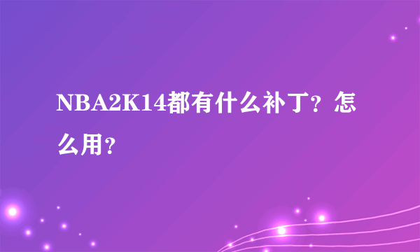 NBA2K14都有什么补丁？怎么用？