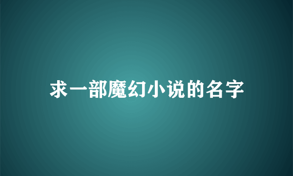 求一部魔幻小说的名字