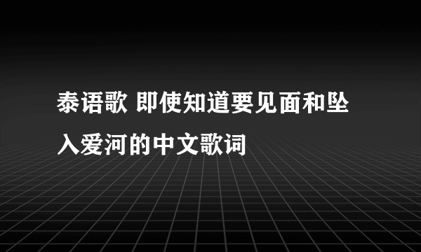 泰语歌 即使知道要见面和坠入爱河的中文歌词