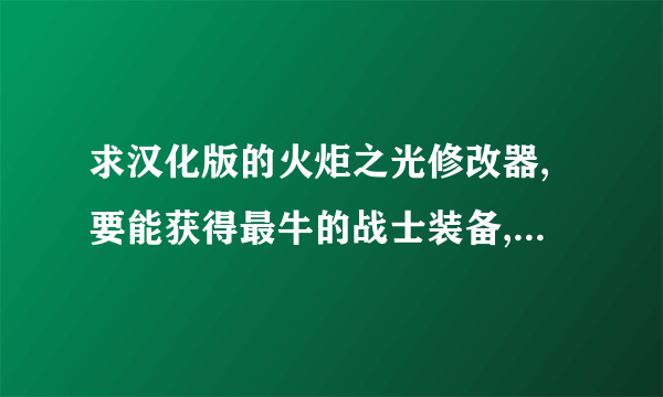 求汉化版的火炬之光修改器,要能获得最牛的战士装备,要能100%强化成功的