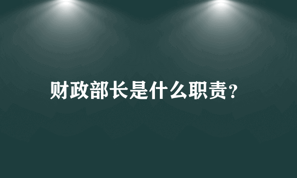 财政部长是什么职责？