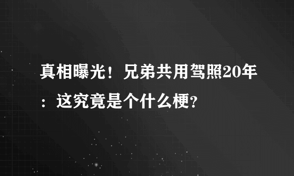 真相曝光！兄弟共用驾照20年：这究竟是个什么梗？