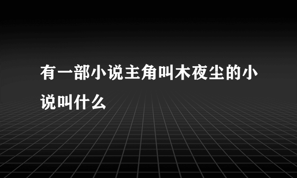 有一部小说主角叫木夜尘的小说叫什么