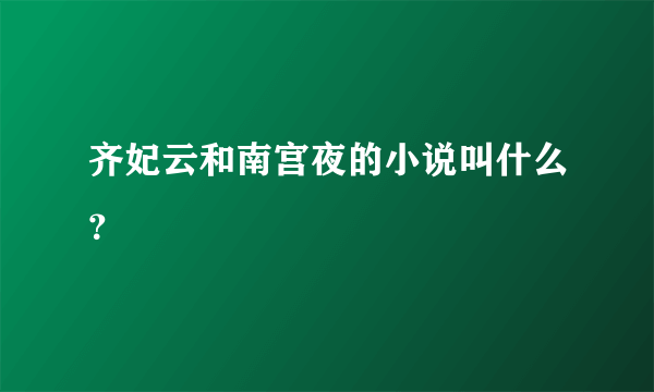 齐妃云和南宫夜的小说叫什么？