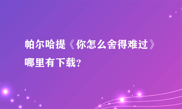 帕尔哈提《你怎么舍得难过》哪里有下载？