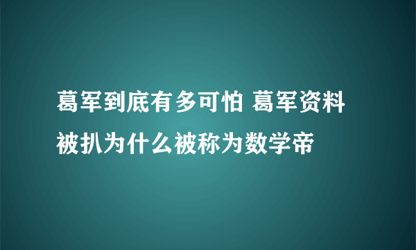 葛军到底有多可怕 葛军资料被扒为什么被称为数学帝