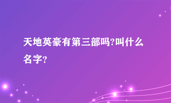 天地英豪有第三部吗?叫什么名字？