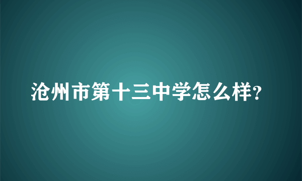 沧州市第十三中学怎么样？